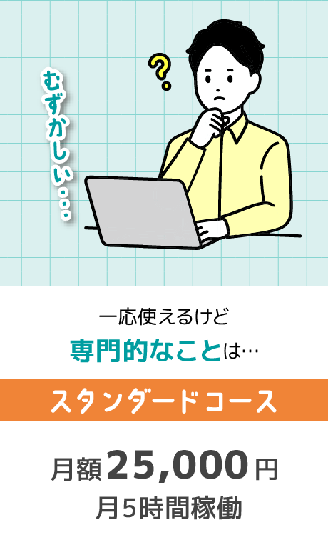 スタンダードコース 月額25,000円 月5時間稼働。一応使えるけど、専門的なことは…という方に。